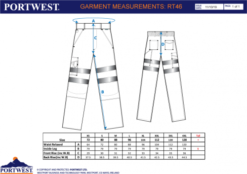 Pantaloni Hi-Vis, portocaliu, tall, Rail Combat, Portwest